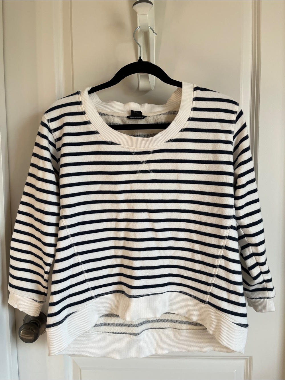 Club Monaco Striped Crewneck Pullover - White & Navy